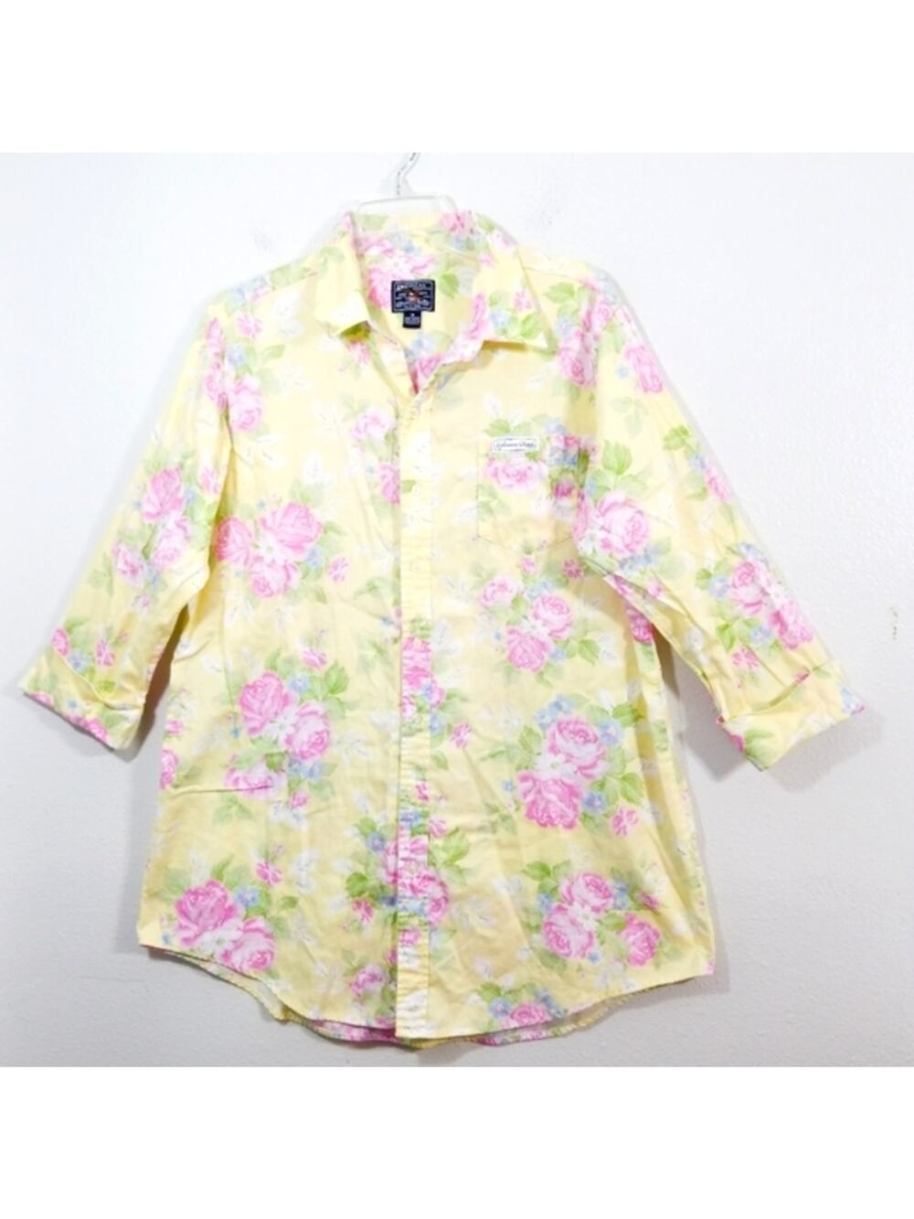 American Living yellow rose button front shirt M